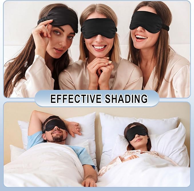 Geyoga 24 Pcs Silk Sleep Eye Masks Soft Satin Masks for Sleeping with Adjustable Elastic Strap Comfortable Blindfold Eyeshade for Men Women Travel Nap Night Sleep (Black)