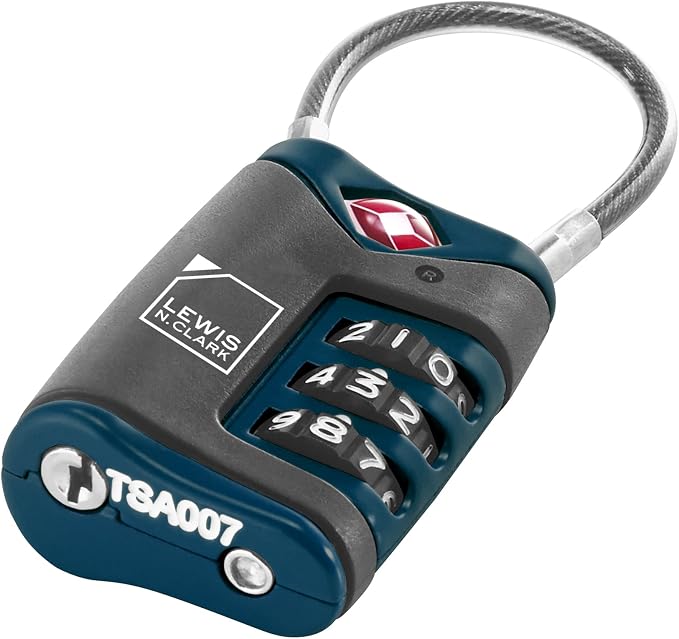 Lewis N. Clark TSA-Approved Combination Luggage Lock With Steel Cable (2-Pack), Blue, One Size