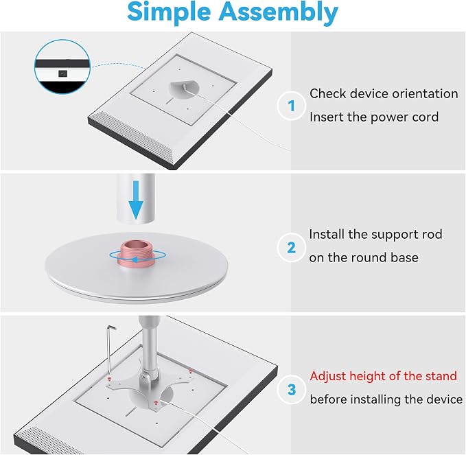 Almoz Desk Stand for Echo Show 21, Echo Show 15 (All Generations), Raises Up to 9.5" from Desk, Tilt and Swivel Mount for Alexa Echo Show 21, No Tools Required, Stable Centered Rod Design (UP-Silver)