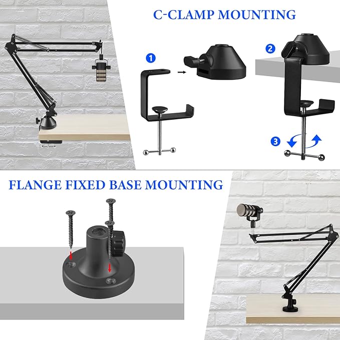 Geekria for Creators Microphone Arm Compatible with Rode NT-USB, NT1-A, NT1, Mic Boom Arm Mount with Table Flange Adapter, Suspension Stand, Mic Scissor Arm, Desk Mount Holder