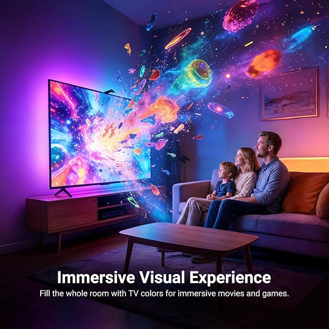 NEEWER Basics TV Backlight for 55"-65" Screens, 11.8ft/3.6m LED RGB Light Strips with Sensor Change with TV, Scheduled On/Off, Zero Delay Color Sync, Music Sync, 24 Scenes, Supports App Control, NS03