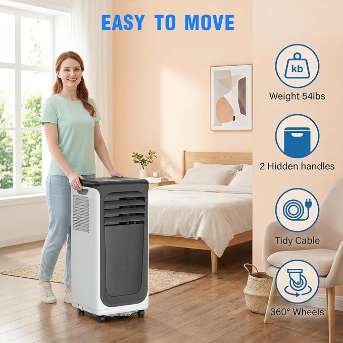 12000 BTU Portable Air Conditioner, 3-in-1 AC Unit with Cool/Dehumidify/Fan, Quiet Portable AC for Bedroom with Remote Control, Cools Up to 550 Sq.Ft, Window AC Unit Alternative with 360° Wheels
