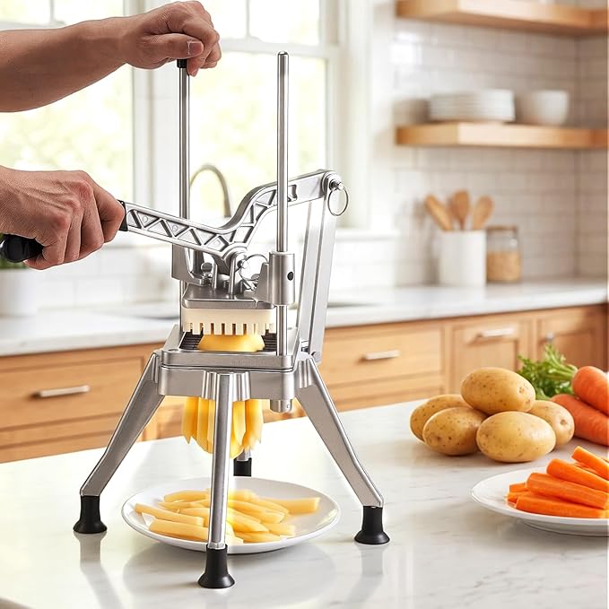 VEVOR French Fry Cutter, Commercial Vegetable Chopper with 4 Replacement Blades, 1/2", 3/8", 1/4" Blade Easy Dicer Chopper and 6-wedge Apple Corer, 420J2 Stainless Steel, for Restaurant Kitchen