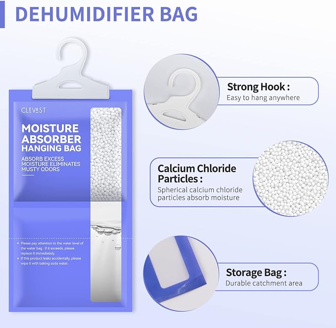 CLEVAST Moisture Absorbers Packets 10 Pack, Dehumidifier Bags for Closet, Unscented Hanging Humidity Absorber in Wardrobes, Bedrooms, Bathrooms