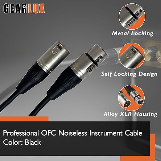 Gearlux XLR Microphone Cable, Fully Balanced, Male to Female, 6 Feet - 2 Pack