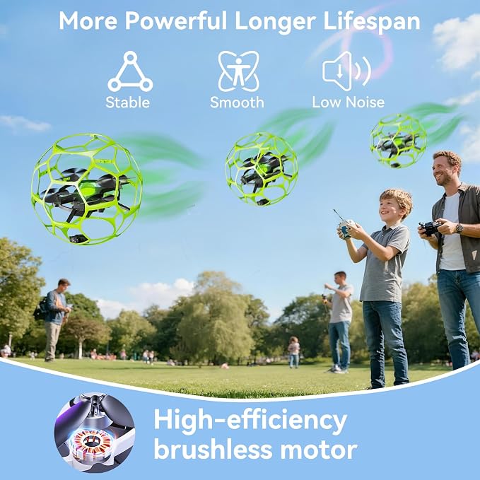 Brushless Camera Drone for Beginners, LCD Remote | Brushless motor, LCD remote, one-key takeoff, 3 speeds and 360° flips make indoor flying easy for new pilots.