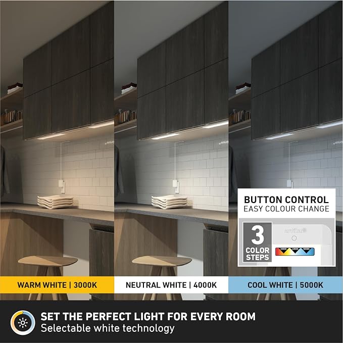 artika Under Cabinet Lighting LED Light Bar - Dimmable, Ultra-Slim, Selectable Color Temperature, Plug-in Closet Light, 1100 Lumens, 22W, Energy Saving