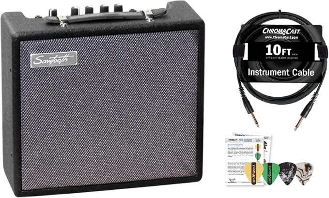 Sawtooth 10-Watt Electric Guitar Amp with Instrument Cable & Pick Sampler