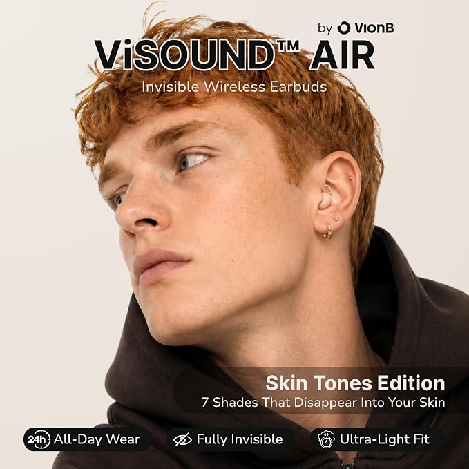 Air Skin Tones Invisible Earbuds for Small Ears - Wireless Bluetooth 5.4, Skin-Matching Mini Stemless Ear Buds, IPX5 Waterproof, ENC Noise Cancelling (Bare Peach)