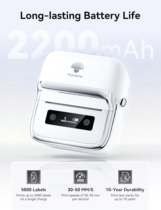 Phomemo M250 Label Maker Machine with 3 Roll Labels, 3 Inch Bluetooth Thermal Label Printer, Upgrade Portable Barcode & Address Label Maker for Business, Home, School, Logo Label, with 1.57'' x 1.18''