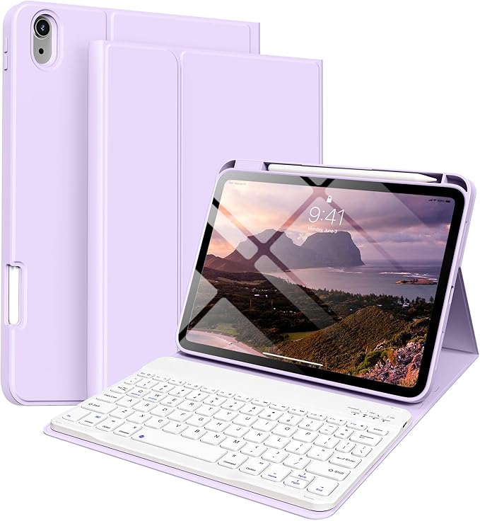 Keyboard for iPad 11th Gen, 11/10.9inch iPad Case with Pencil Holder, 11inch A16/10.9" Slim Lightweight case with Wireless Keyboard Folio Cover Auto Wake/Sleep, Purple
