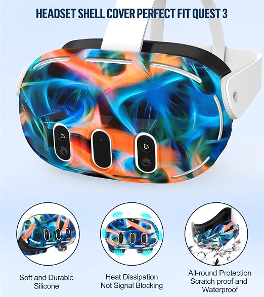 Silicone Cover Set Compatible with Meta/Oculus Quest 3 Accessories, Controller Grips, VR Shell Cover, Facial Interface Cover, Protective Lens Cover, Tempered Glass Lens Caps, Not Fit Quest 3S