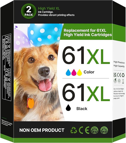 61XL Ink Cartridge Black/Color Replacement for HP Ink 61 for HP 61 Ink Cartridge Combo Pack Works with Envy 4500 5530 4501 4502 1000 1010 1050 1510 2050 2510 2540 2620 4630 Printer (2 Pack)