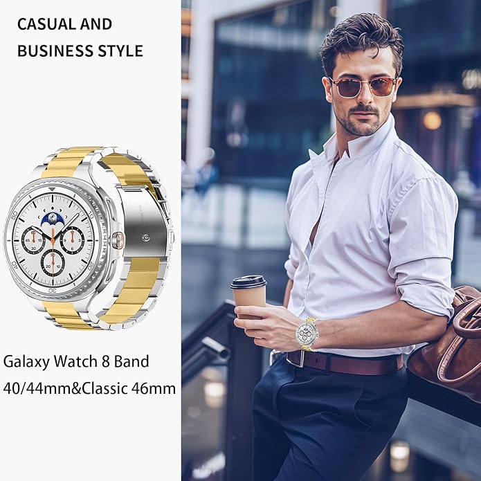 GOLDTOLUCK No Gap Stainless Steel Band Compatible with Samsung Galaxy Watch 8 7 6 5 4 Classic FE Pro Ultra 40mm 44mm 46mm 43mm 47mm 45mm 42mm Replacement Men Women Milanese Metal Elegant Casual