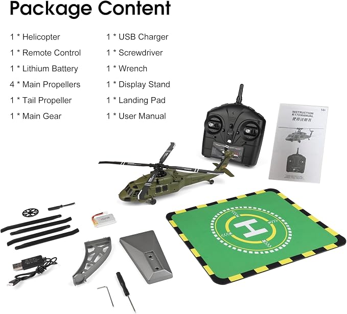 WLtoys K170 RC Helicopter, 4CH 2.4GHz Fixed-Wing Aircraft RTF with 6-Axis Gyro, One-Key Stunt & Altitude Hold, Crash-Resistant, Outdoor/Indoor Helicopter for Beginner Teens Adults
