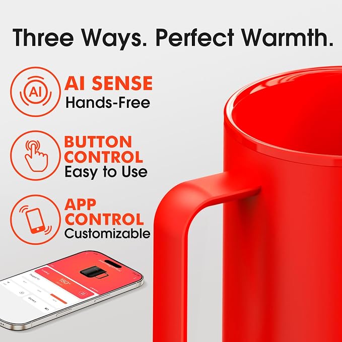VSITOO S3 Plus 14oz Self Heating Coffee Mug with Auto-Sensing AI - Smart Rechargeable Heated Mug, Temperature Control 120-150℉, IPX7 Waterproof, Coffee Warmer Gift for Women Men- Red