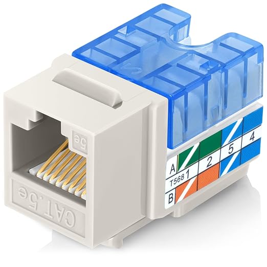 Everest 90° Angled RJ45 Cat5e Keystone Jacks 10-Pack in Light Almond - Slim Profile Female RJ45 Connectors - Cat 5e Keystone Jack - Compatible with 90° Angled Speed Termination Tool - easyJACK
