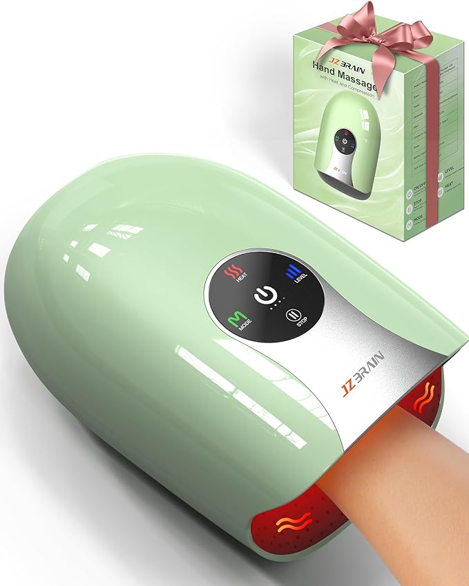 JZBRAIN Hand Massager with Heat and Compression: Cordless Heated Hand and Wrist Massager for Palm, Fingers, and Comfort Relief 4 Modes 6 Intensities, Portable Rechargeable