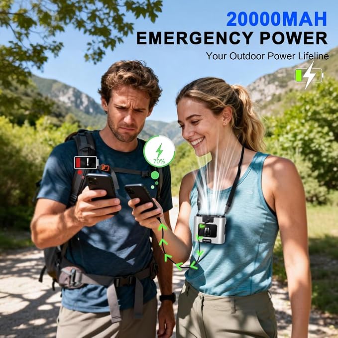 CAZOKASI 2026 Upgrade 20000mAh Waist Clip Fan Wearable Fan Portable Personal Body Fan Powerful Upto 36H Cooling and Heatstroke Prevention Fan (20000mAh/White)