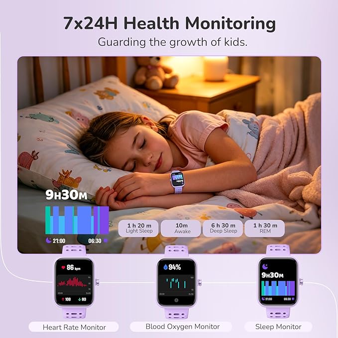 ENOMIR Smart Watch for Kids Girls Boys, Kids Smart Watch with Health Monitor, Activities Track & Pedometer, Long-Lasting Digital Watches with Puzzle Games & Clock Reminders, Gifts for Child-Purple