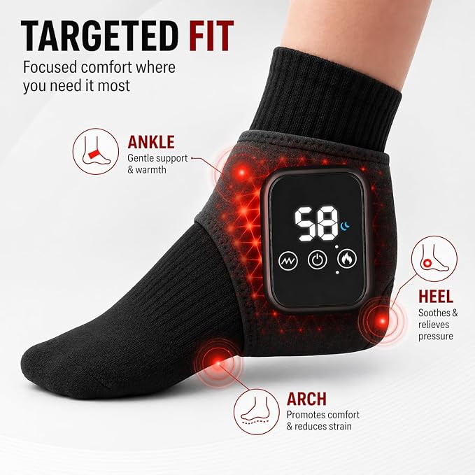 3-in-1 Heated Foot & Ankle Massager, Relieves Foot Pain, Heel Pain, Arch Strain & Ankle Fatigue, Cordless Portable Wrap for Fast Comfort at Home, Office & Travel (2)