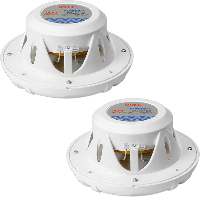 Pyle 250 Watt Marine Speaker System - Water Resistant Dual 2 Way 6.5 Inch Outdoor Stereo Audio Sound Speakers w/ 65Hz-20kHz Frequency Response, Heavy Duty 35oz Magnet Structure - Pyle PLMRX67 (White)