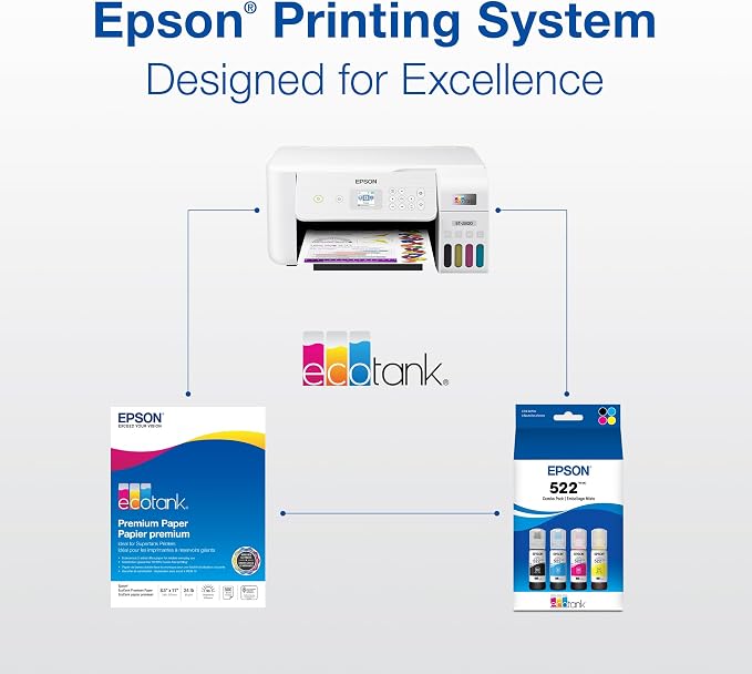 Epson 522 EcoTank Ink Ultra-high Capacity Bottle Black & Color Combo Pack (T522120-BCS) Works with ET-2720,2800,2803,2840,4700,4800,4810,(Pack of 2)