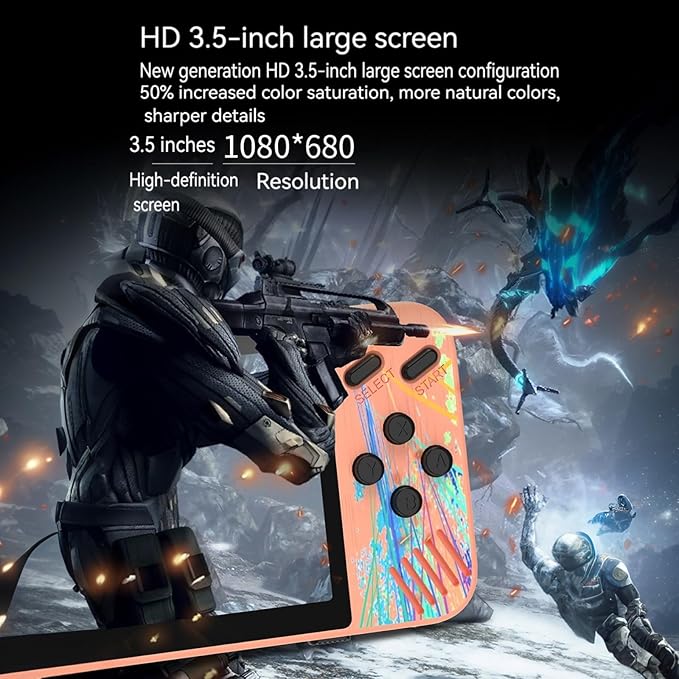 Retro Handheld Game Console, 3.5-inch HD Screen, 800 Classic Games, Single Player or 2-Person Game Mode, Retro Gaming Console，Grey/Pink (Grey)