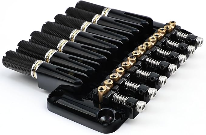 Headless 7-String Guitar Bridge 10.5mm Fixed Bridge -Brass Saddles Zinc Alloy Plate, Stable Intonation，Easy Installation/Adjustment, Fits Most 7-String Headless Guitars Black