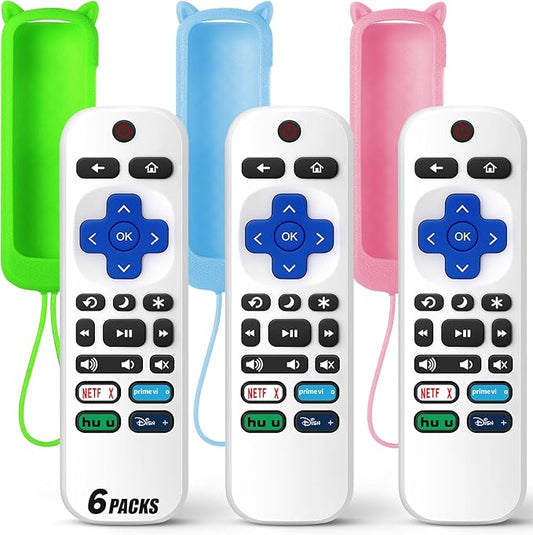 (Pack of 3) Replacement Remote Only for Roku TV with Soft Silicone Protective Cover (Glow in The Dark), Universal Remote for TCL/Onn/Hisense/Sharp/Element/Philips Roku Smart TV (Elegant White)