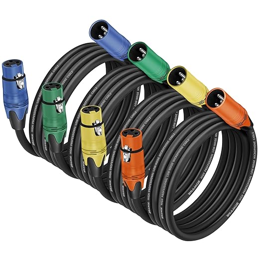 XLR Cables 10 FT 4 Pack XLR Male to Female Microphone Cable 3-Pin Balanced XLR Speaker Cable