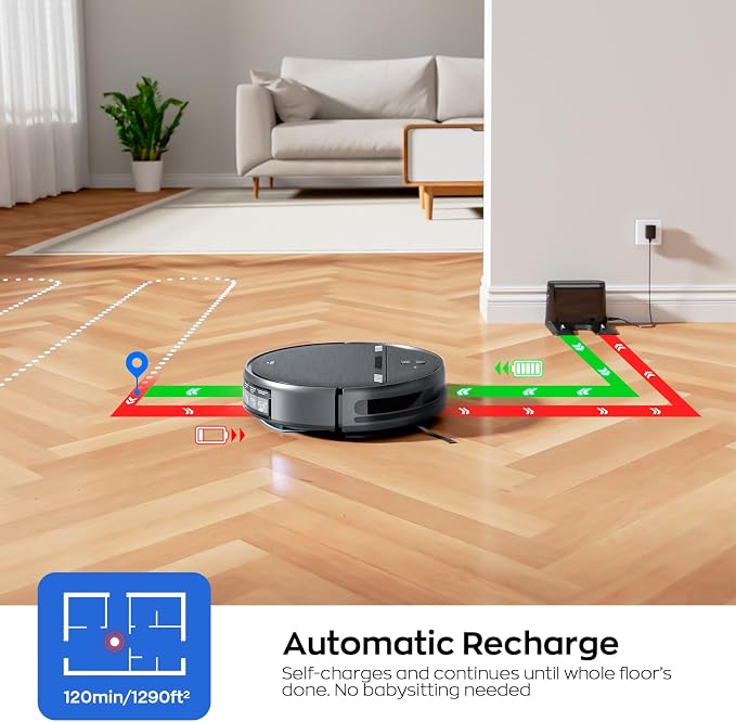 MANVN Robot Vacuum and Mop Combo for Pet Hair, Robotic Vacuum for Hard Floors and Carpets, 2.87'' Ultra-Slim, with 3D Obstacle Avoidance, Wi-Fi/App/Voice Controlled, Self-Charging