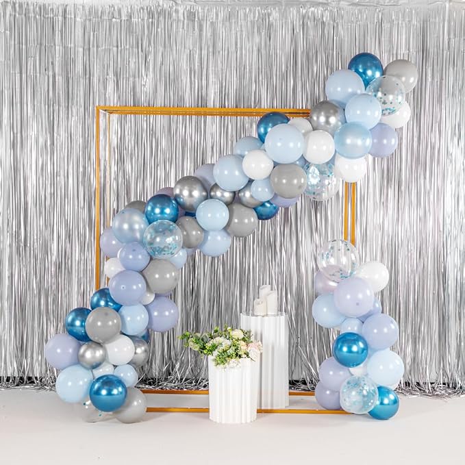 Restaurantware-Balloonify Balloon Garland Set, 1 Party Decoration Kit - 125 Balloons, With Chain, Confetti Blue & Gray Latex Balloon Arch Kit, Includes Glue Dots, Ribbon & Knot