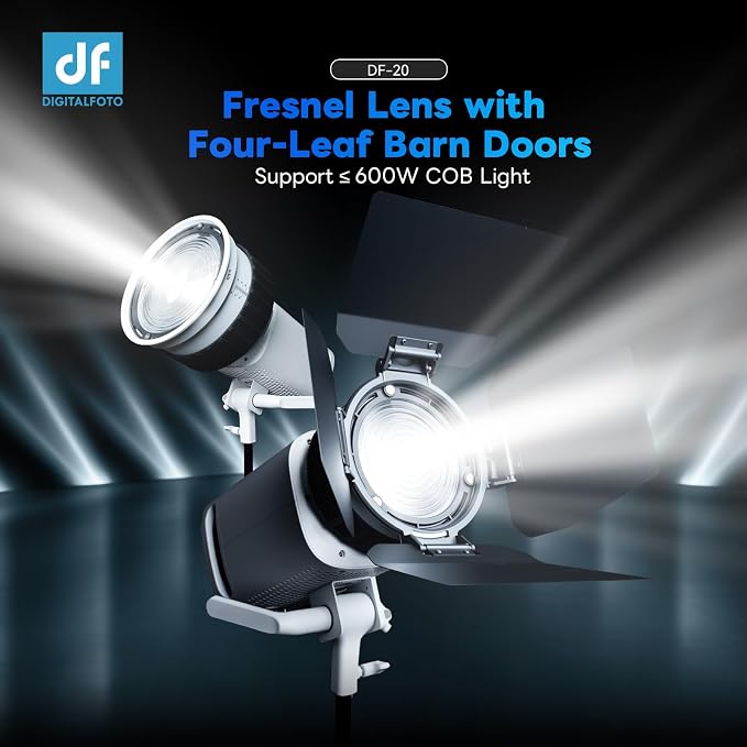 F20 Bowens Mount Fresnel Lens, 10 Times Brightening 10°-45° Focusable Fresnel Lens, Compatible with Aputure/Godox/Neewer COB Video Light(≤600W)