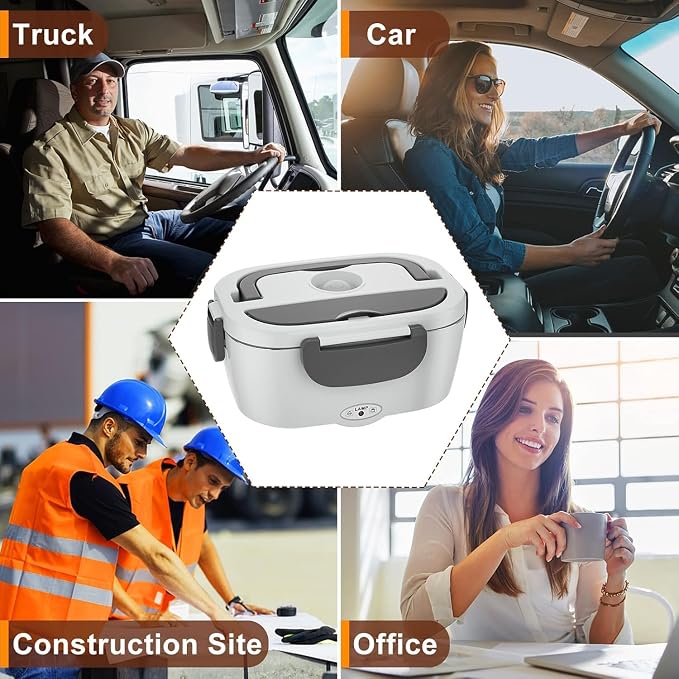 Electric Lunch Box for Adults 80W Heated Lunch Box for Adults Portable Food Warmer 12V 24V 110V 220V Food Heater Lunchbox 1.5L Stainless Steel Lonchera Eléctrica Portátil for Car Truck Work Driver
