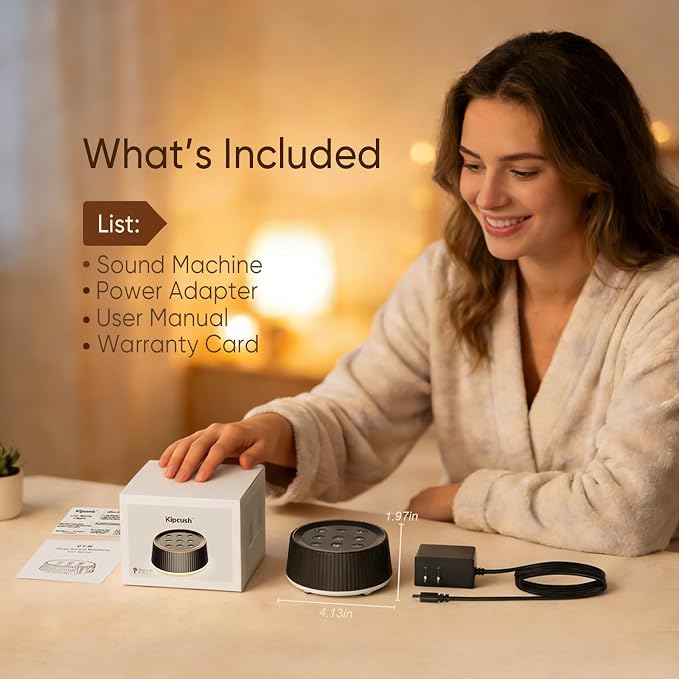 Noise Machine, White Noise Sound Machine for Baby & Adults, 26 Soothing Sounds, 8 Night Light Colors, Tap Control, 6 Timer Settings, Auto-Off & Memory, 4-7-8 Breathing, Sleep Soother for Home