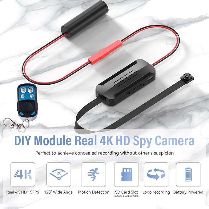 Real Full-4K-HD-Mini-Camera, DIY Module Tiny Wireless Remote Control Nanny Security Cam with Motion Detection, Smart Home Surveillance Device (Don't Support Wi-Fi and Not Include SD Card)