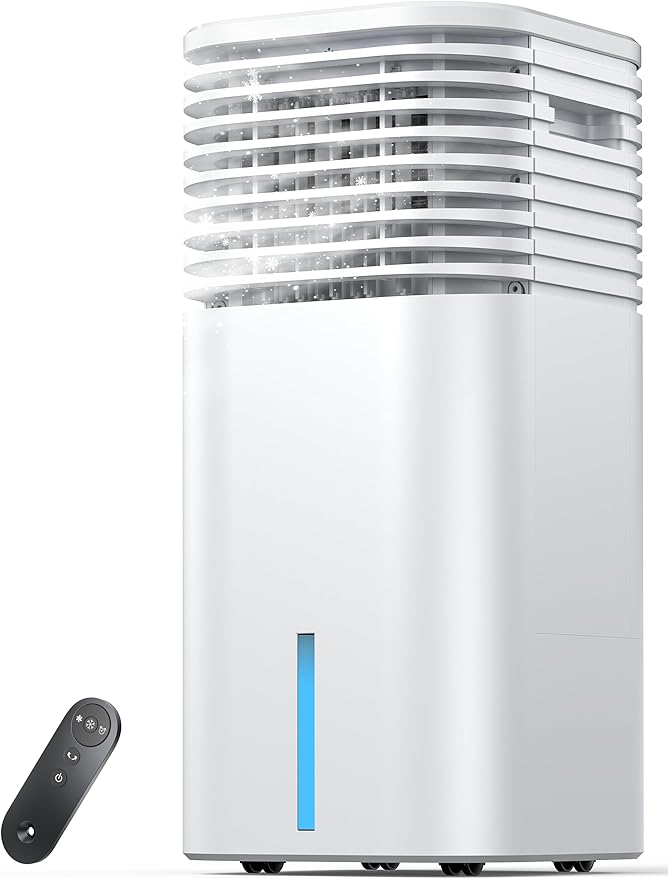 Windowless Portable Air Conditioner, 24.4" Small Evaporative Air Cooler for Room No Window, 3-Speed Settings, 4 Modes, 7H Timer, Remote Control, 4 Ice Packs, Quiet AC Unit for Bedroom, White