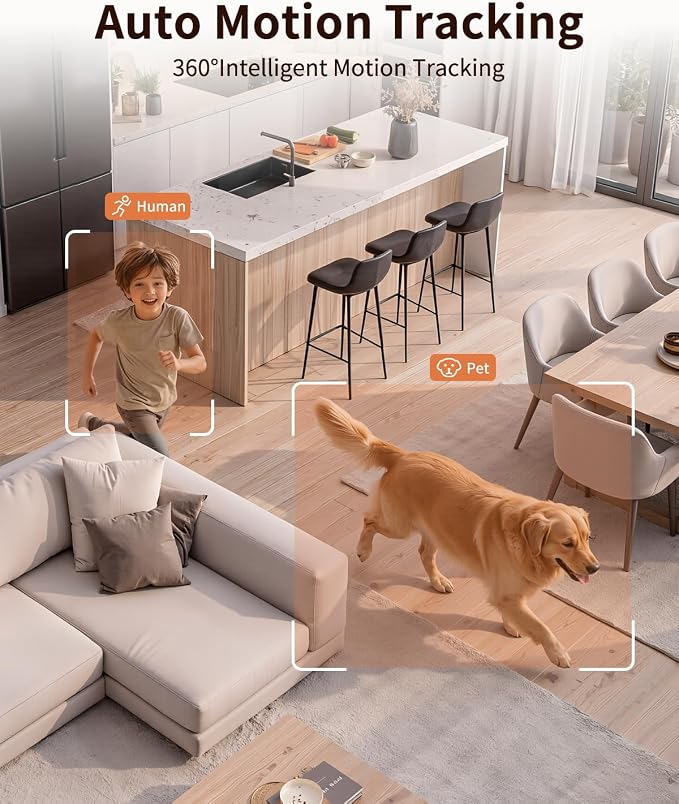 𝟐𝐊 Indoor Cameras for Home Security, Auto tracking,5G & 2.4G WiFi Security Camera for Baby Pet Dog Cat Nanny,AI Voice Output,Instant Alert,Night Vision,24/7 Local Recording, IP65, Work with Alexa,2P
