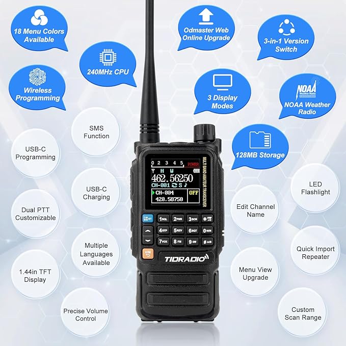 TIDRADIO TD-H3 Plus GMRS Handheld Radio Long Range Walkie Talkies USB-C Charging & Wireless Programming Multi-band Rechargeable Two Way Radios 2500mAh Battery NOAA Weather Radio Frequency Copy -2 Pack