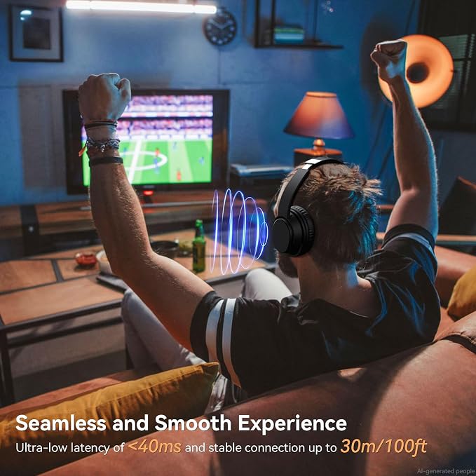Wireless Headphones for TV, TV Headphones Wireless for Seniors with Easy Setup, Compatible with Most TVs, Charging Base, 65H Playtime, Low Latency Audio, TV Headset, Ideal for Dad, Mom