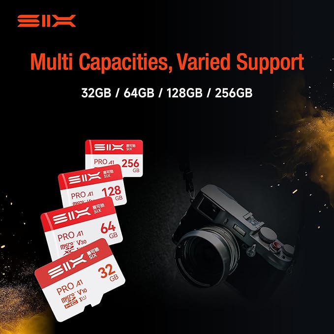 SIX M100 64GB Micro SD Card Read Up to 100MB/s - A1, U3, V30 Support 4K UHD microSDXC Memory Card 64GB with Adapter for Android Phones, Tablets, Dash Cams, Action Cameras, Drones, Gaming Consoles