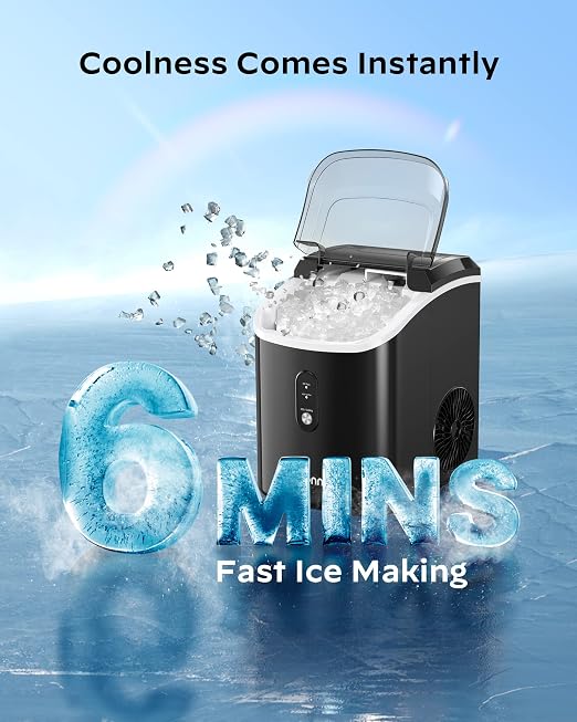Nugget Ice Maker Countertop - 33lbs/24H, Silonn Pebble Ice Maker Machine with Self-Cleaning Function, Ice Makers for Home Kitchen Office