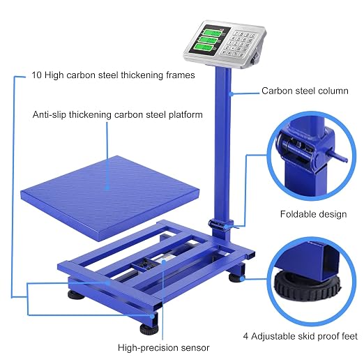 300KG/661lb Electronic Platform Scale,Stainless Steel High-Definition LCD Display, Digital Floor Scale, Price Computing Postal Shipping Scale for Packages,Business,Luggage,Warehouse,Home,US Plug
