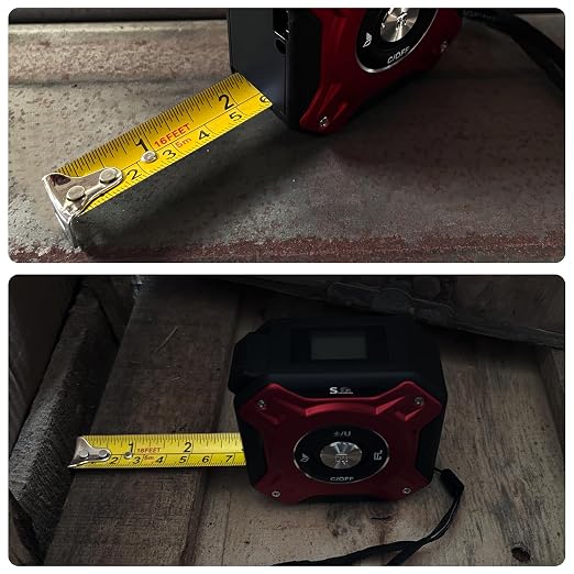 2 in 1 Laser Tape Measure with Level | 131ft/40M Laser Distance Meter Display On Backlit LCD Screen with 16ft/5m AutoLock Measuring Tape | Ft/Inch/Fractions/M/mm (Red 2in1 Laser)