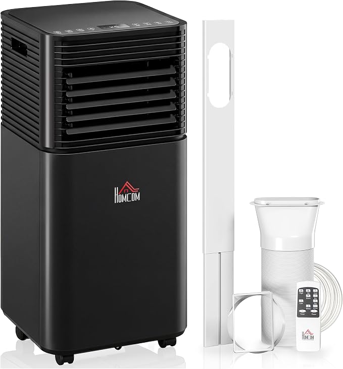 HOMCOM 10000 BTU Portable Air Conditioner for Rooms up to 441 Sq.Ft., 4-in-1 Mobile AC Unit with Dehumidifier, Cooling Fan, Sleep, Remote, 24H Timer, Auto Off, Window Installation Kit, Black