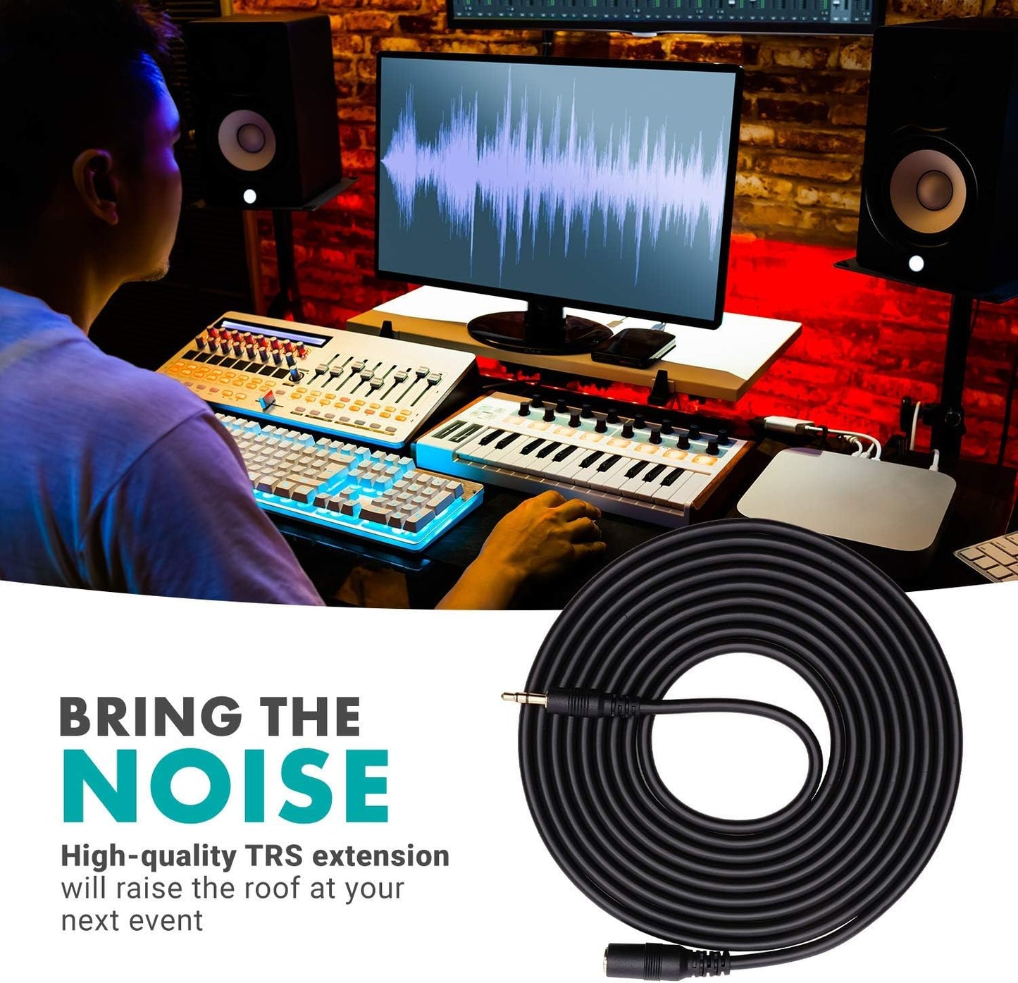 Movo MC10 3.5mm Audio Cable - 3.5mm TRS Female to Male 10ft Extension Cord for Microphones, Headphones, and More