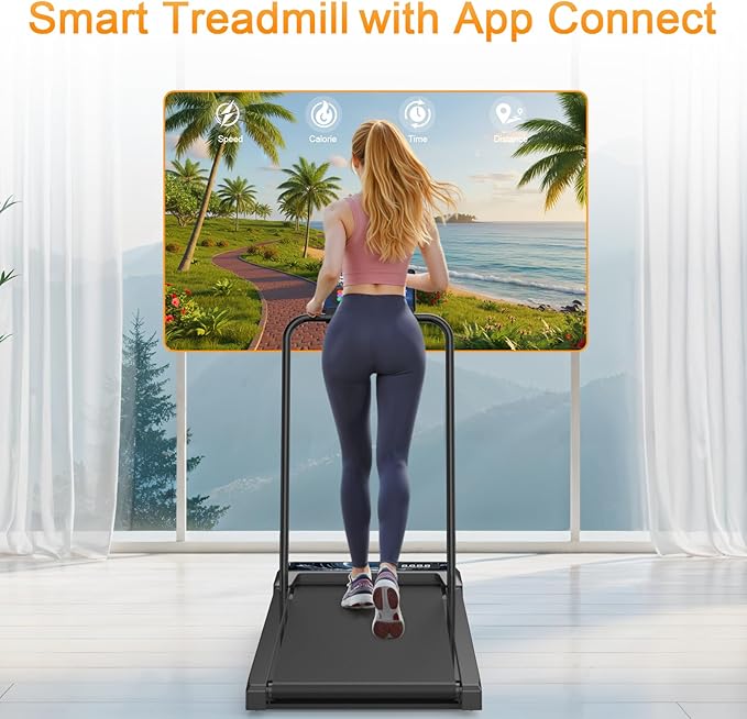 HOELLL Treadmills for Home Small with 0%-8% Incline and APP Sync, Compact Under Desk Walking Treadmill Pad with Handle Bar Removable, Remote Control and LED Display, 2.5HP