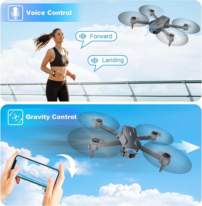 Drone with Camera 1080P HD FPV Foldable Drone for Beginners and Adults, Quadcopter with Voice Gesture Control with Carrying Case, One Key Take Off/Land, Optical Flow Positioning, 360° Flip, Waypoint Fly