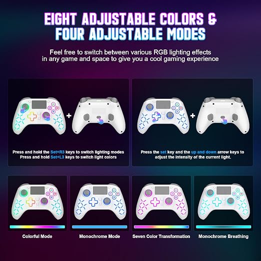 Gamrombo LED Wireless Controller for PS5, with Macro/Turbo | Gaming Controller with PS4/PC/Switch, Hall Triggers, Hall Joysticks, Dual Vibration, 2.4g Adapter, 3.5mm Audio Jack